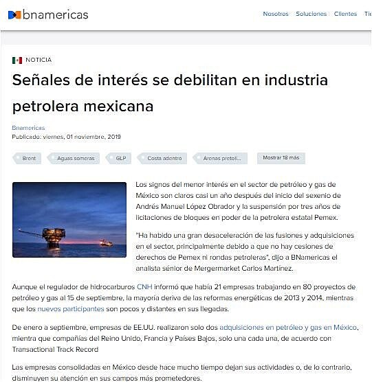 Seales de inters se debilitan en industria petrolera mexicana